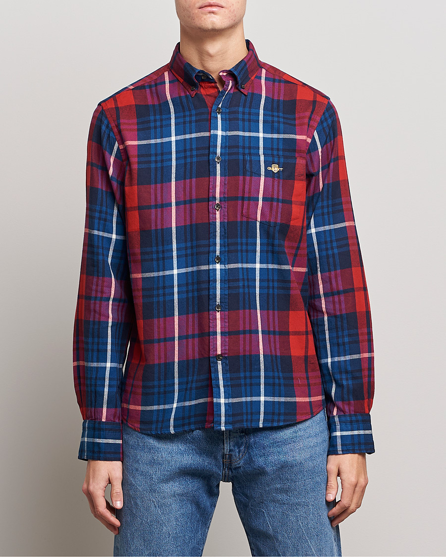 Hombres | Camisas | GANT | Regular Plaid Flannel Shirt Ruby Red