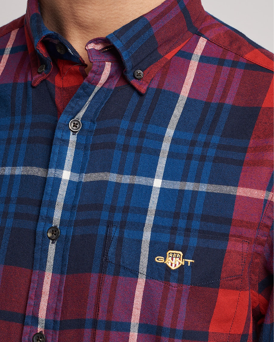 Hombres | Camisas | GANT | Regular Plaid Flannel Shirt Ruby Red