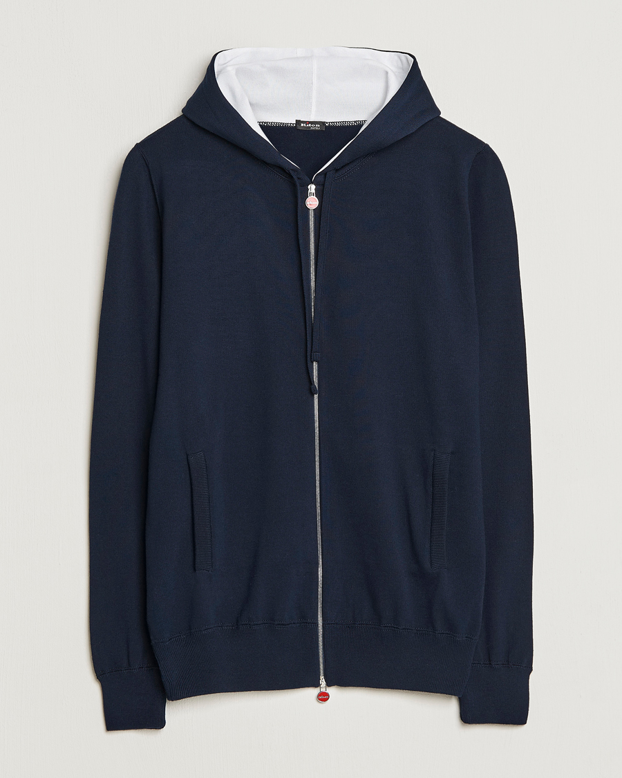 Hombres | Jerséis y prendas de punto | Kiton | Hooded Zip Sweater Navy