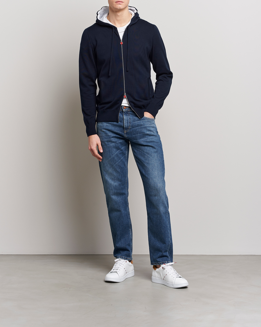 Hombres | Jerséis y prendas de punto | Kiton | Hooded Zip Sweater Navy