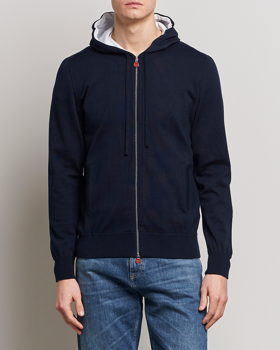 Hombres | Jerséis y prendas de punto | Kiton | Hooded Zip Sweater Navy