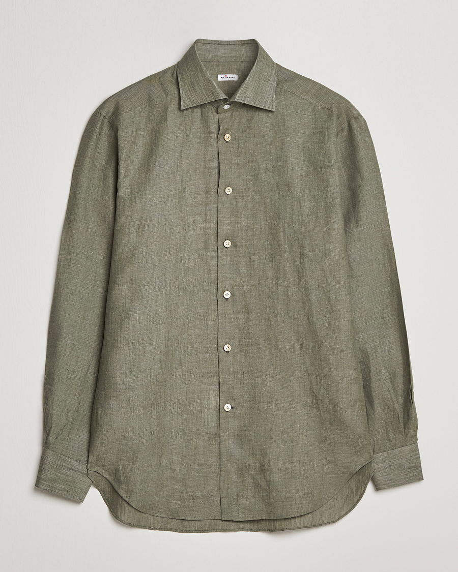 Hombres | Camisas | Kiton | Linen Sport Shirt Olive