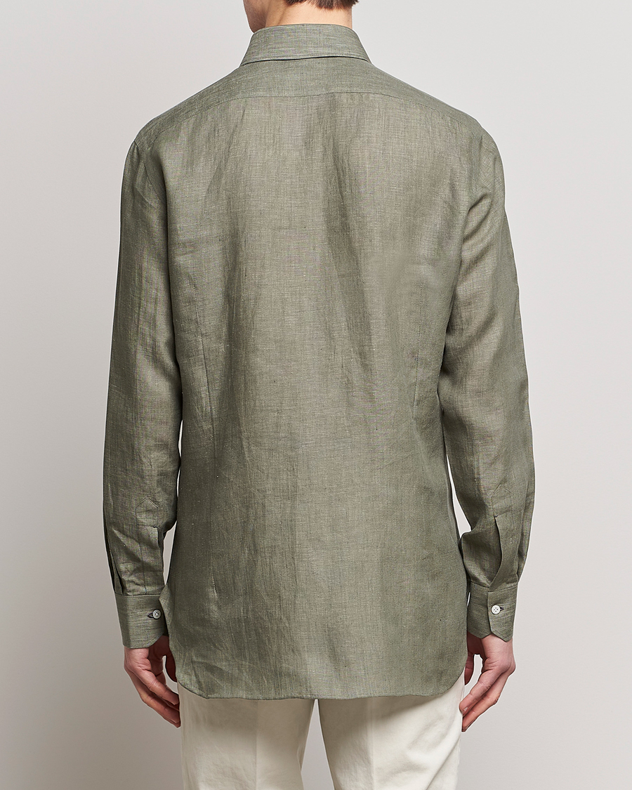 Hombres | Camisas | Kiton | Linen Sport Shirt Olive
