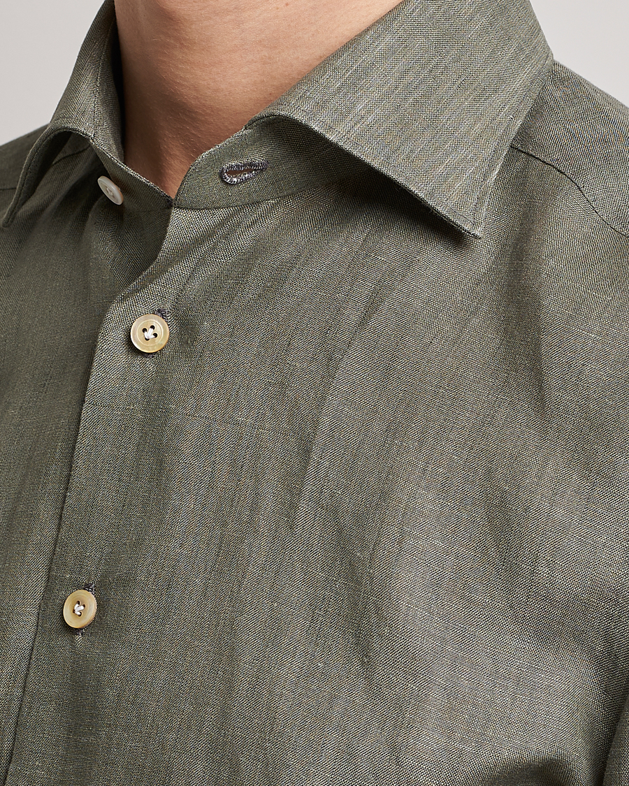 Hombres | Camisas | Kiton | Linen Sport Shirt Olive