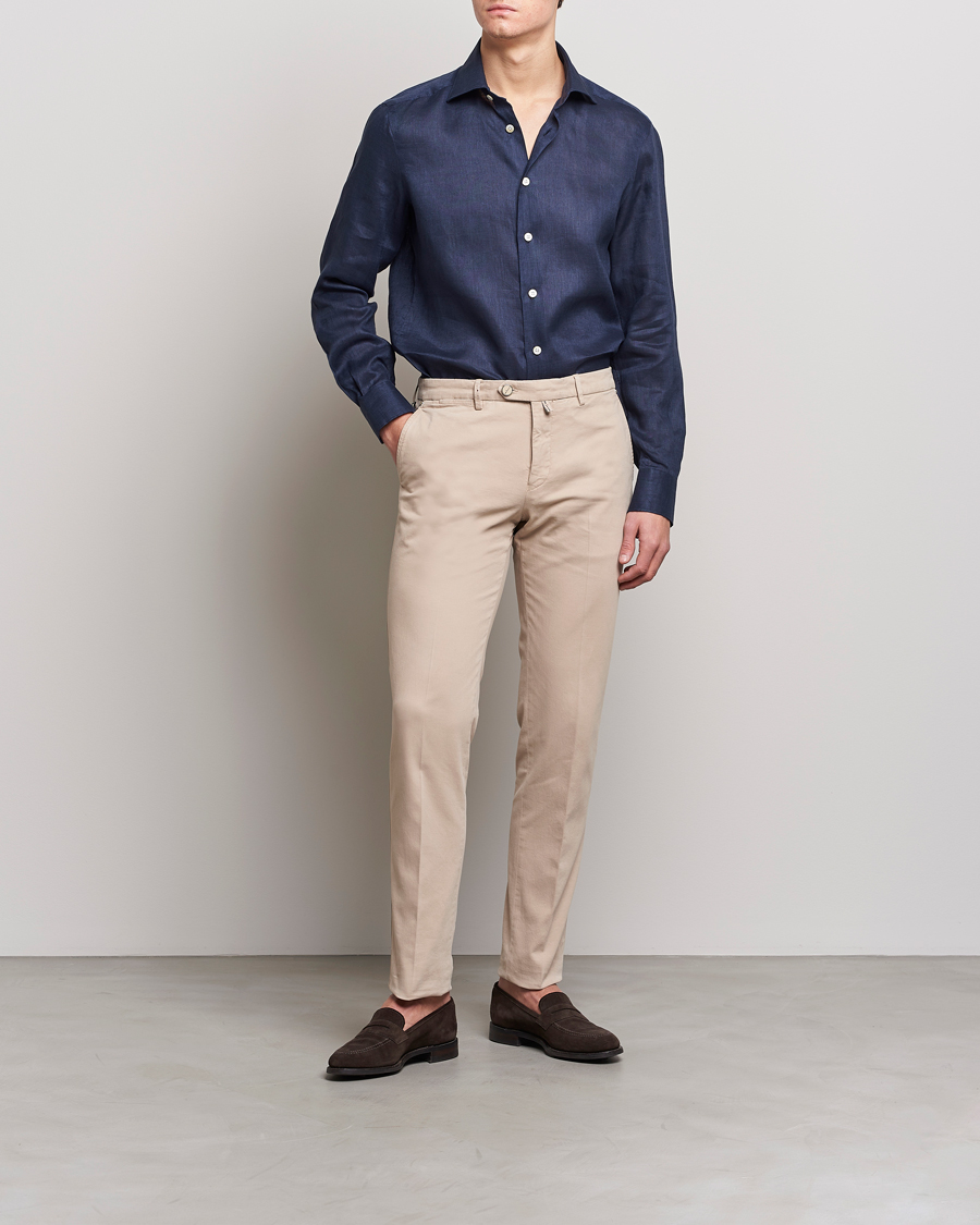 Hombres | Camisas | Kiton | Linen Sport Shirt Navy