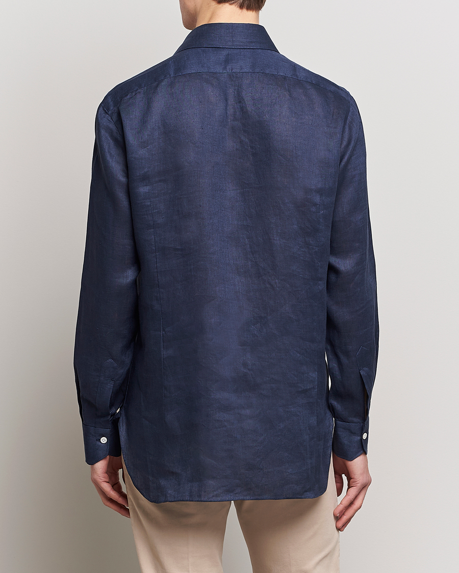 Hombres | Camisas | Kiton | Linen Sport Shirt Navy