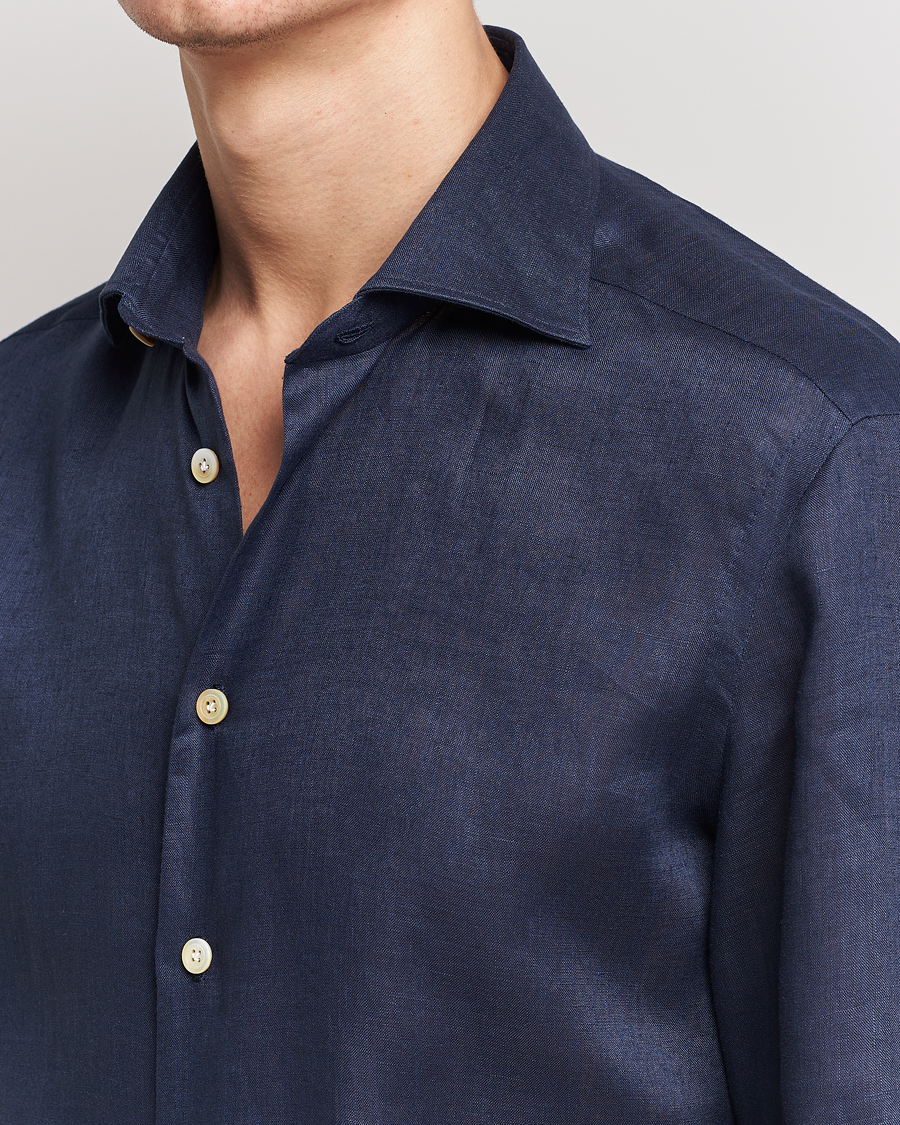 Hombres | Camisas | Kiton | Linen Sport Shirt Navy