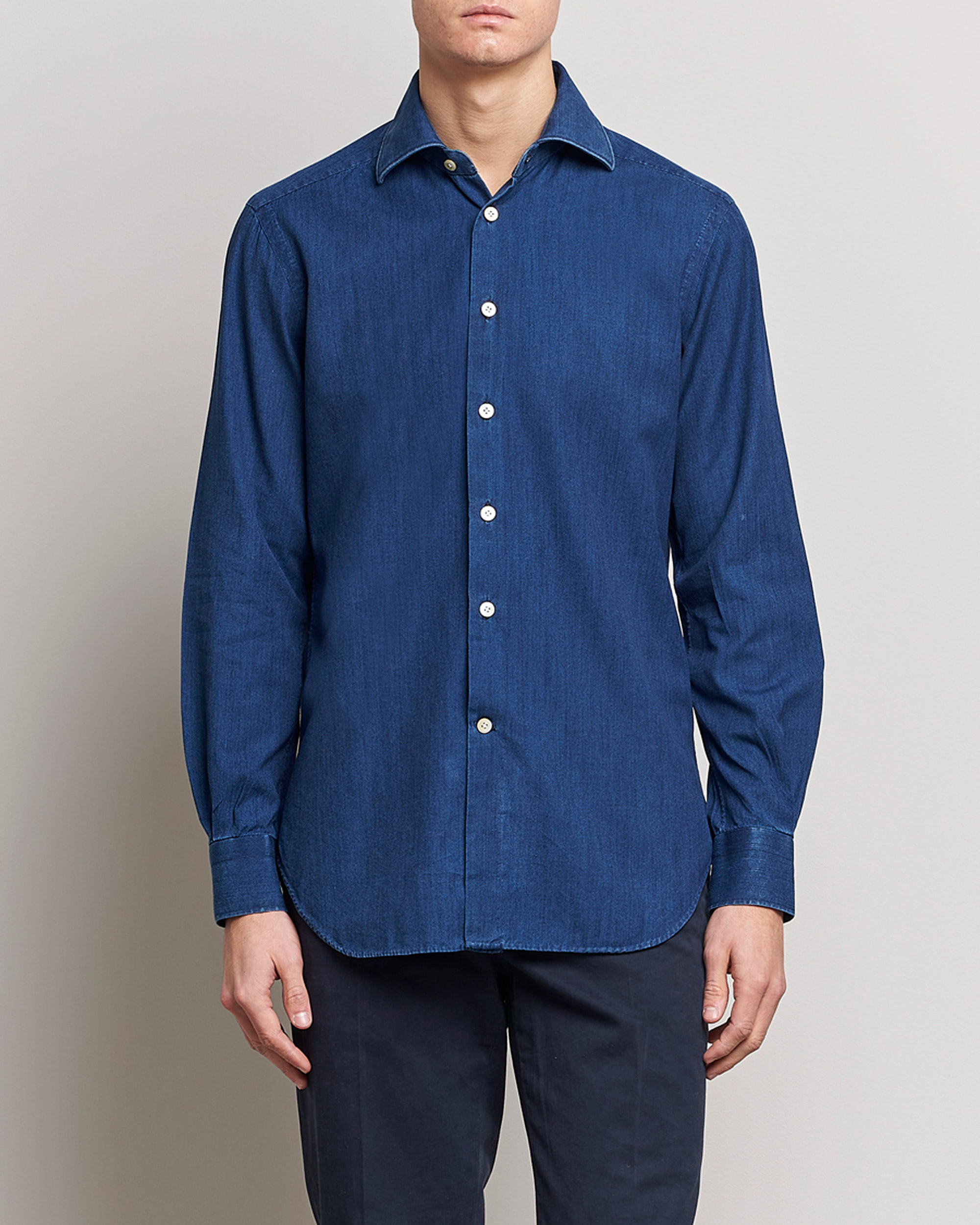 Hombres | Camisas | Kiton | Denim Sport Shirt Indigo Blue