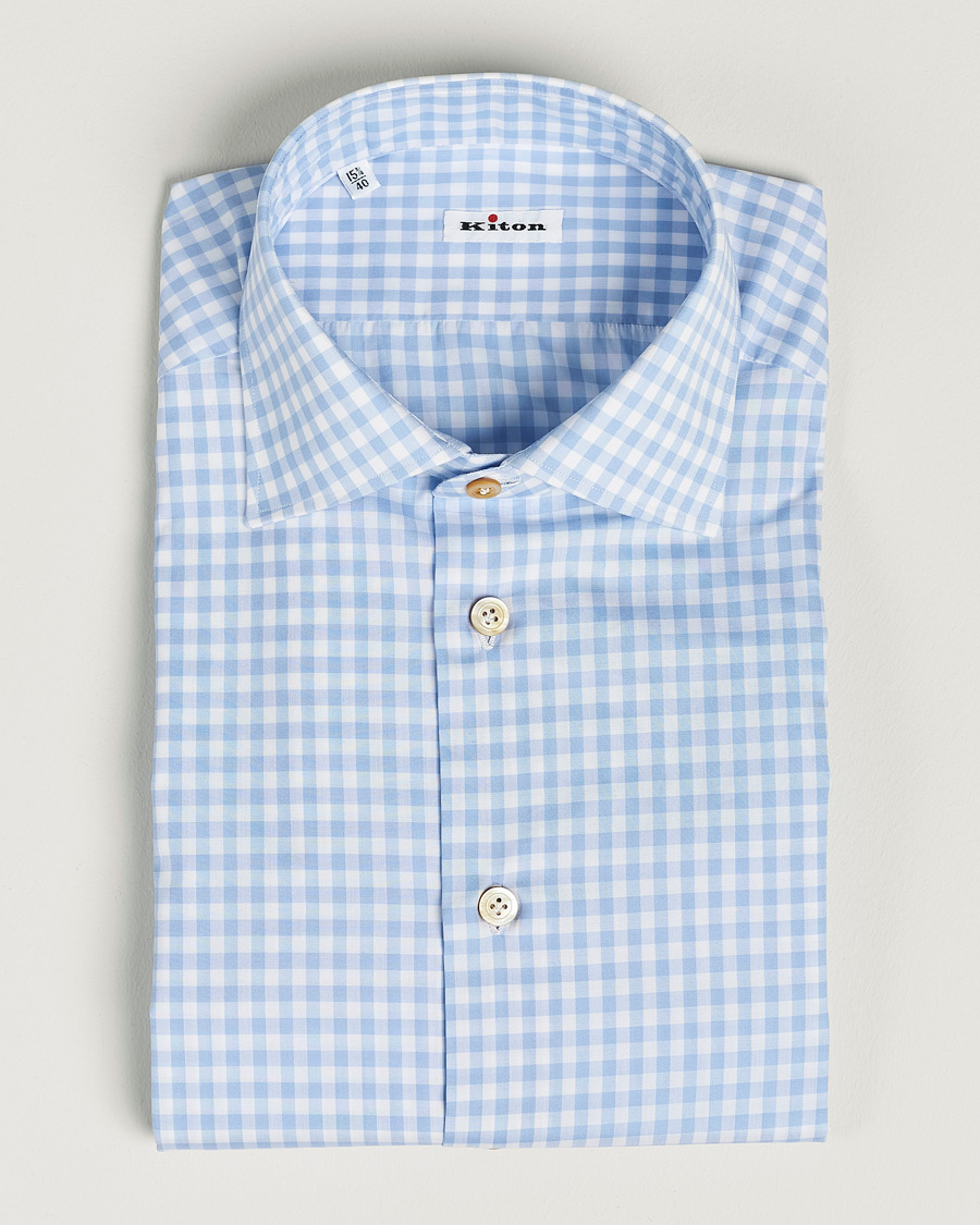 Hombres | Camisas | Kiton | Slim Fit Checked Dress Shirt Light Blue