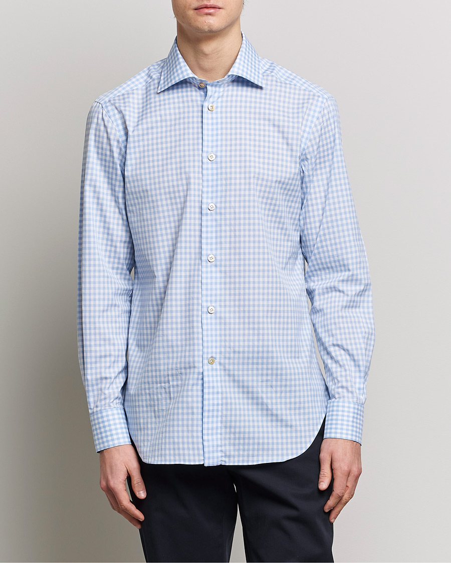 Hombres | Camisas | Kiton | Slim Fit Checked Dress Shirt Light Blue