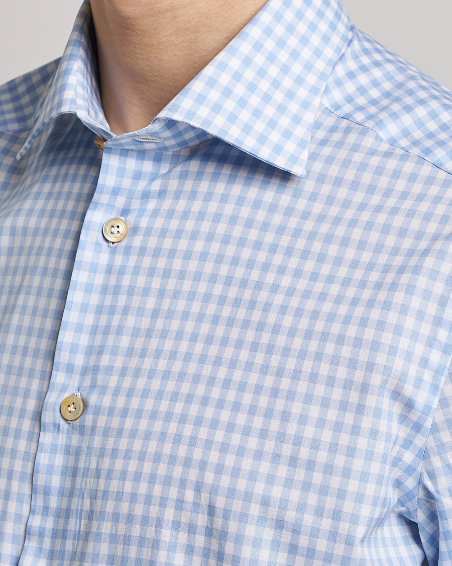 Hombres | Camisas | Kiton | Slim Fit Checked Dress Shirt Light Blue