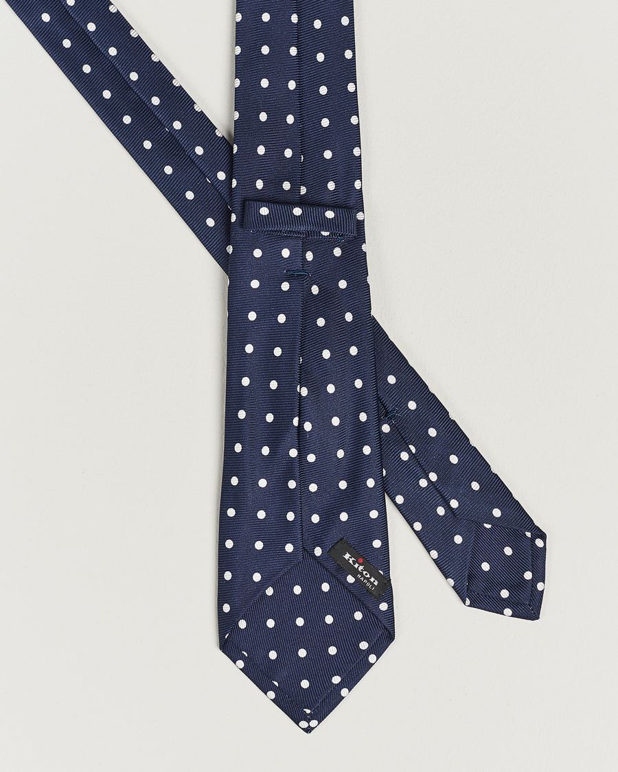 Hombres | Kiton Dotted Silk Tie Navy | Kiton | Dotted Silk Tie Navy