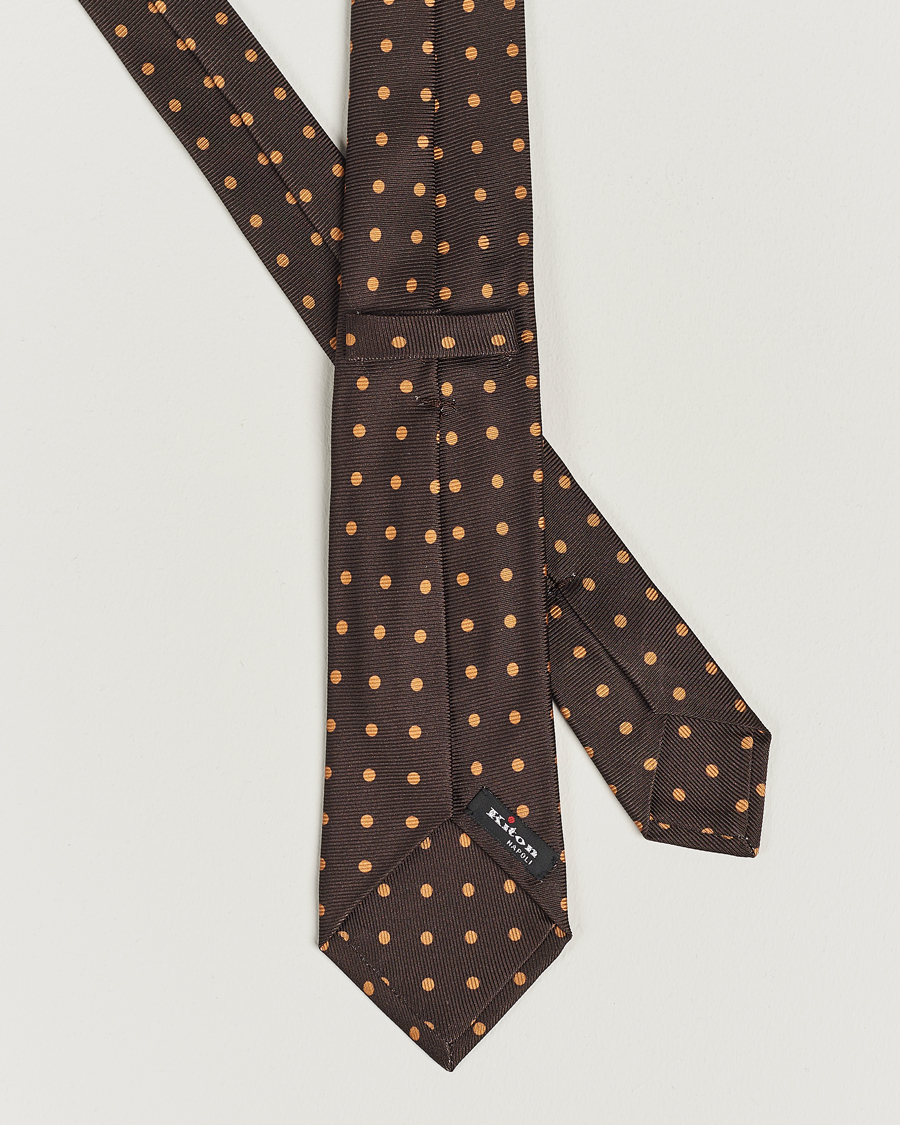 Hombres | Kiton Dotted Silk Tie Dark Brown | Kiton | Dotted Silk Tie Dark Brown
