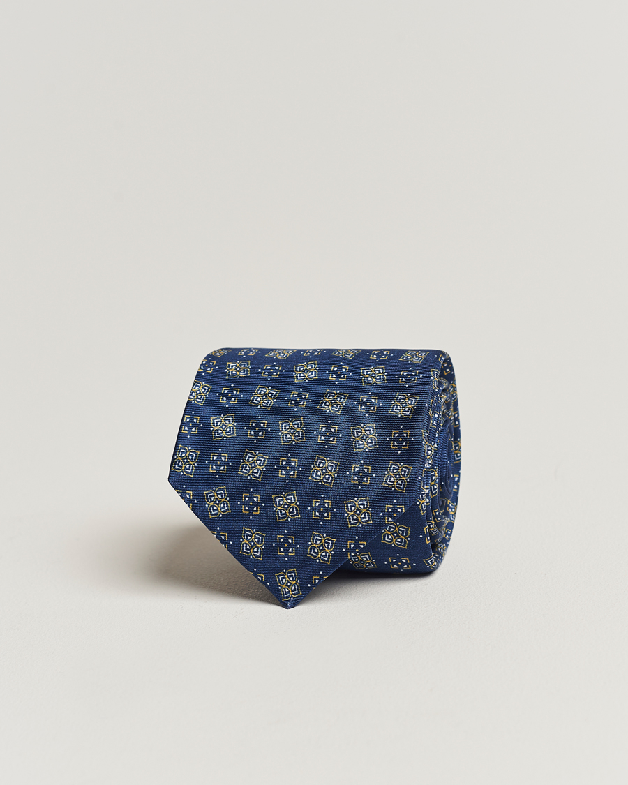 Hombres | Kiton Printed Silk Tie Navy | Kiton | Printed Silk Tie Navy