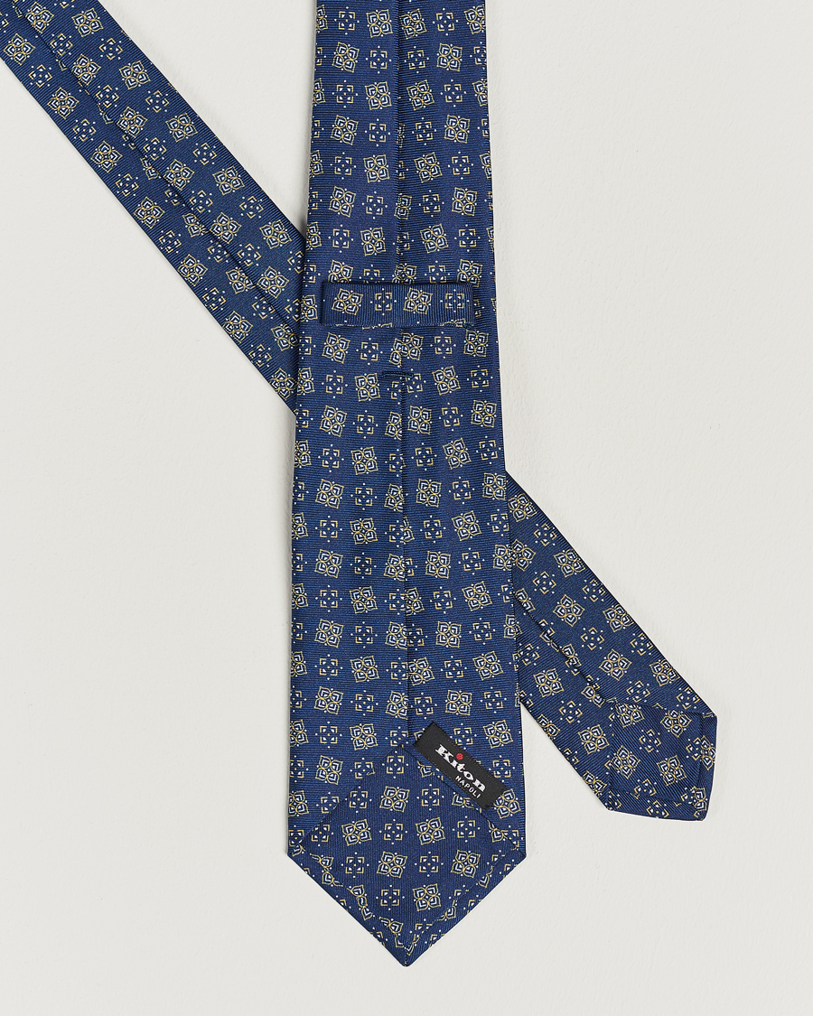 Hombres |  | Kiton | Printed Silk Tie Navy