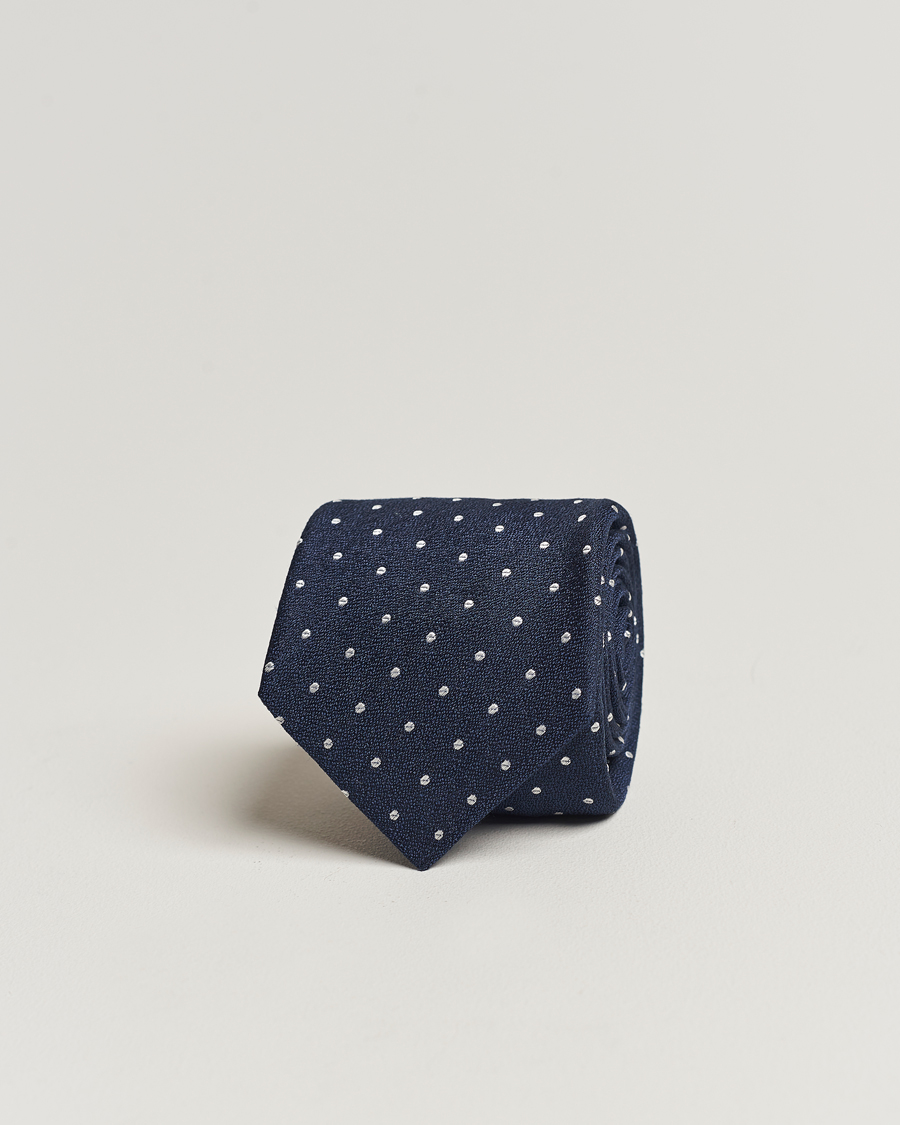Hombres | Kiton Dotted Silk/Linen Tie Navy | Kiton | Dotted Silk/Linen Tie Navy