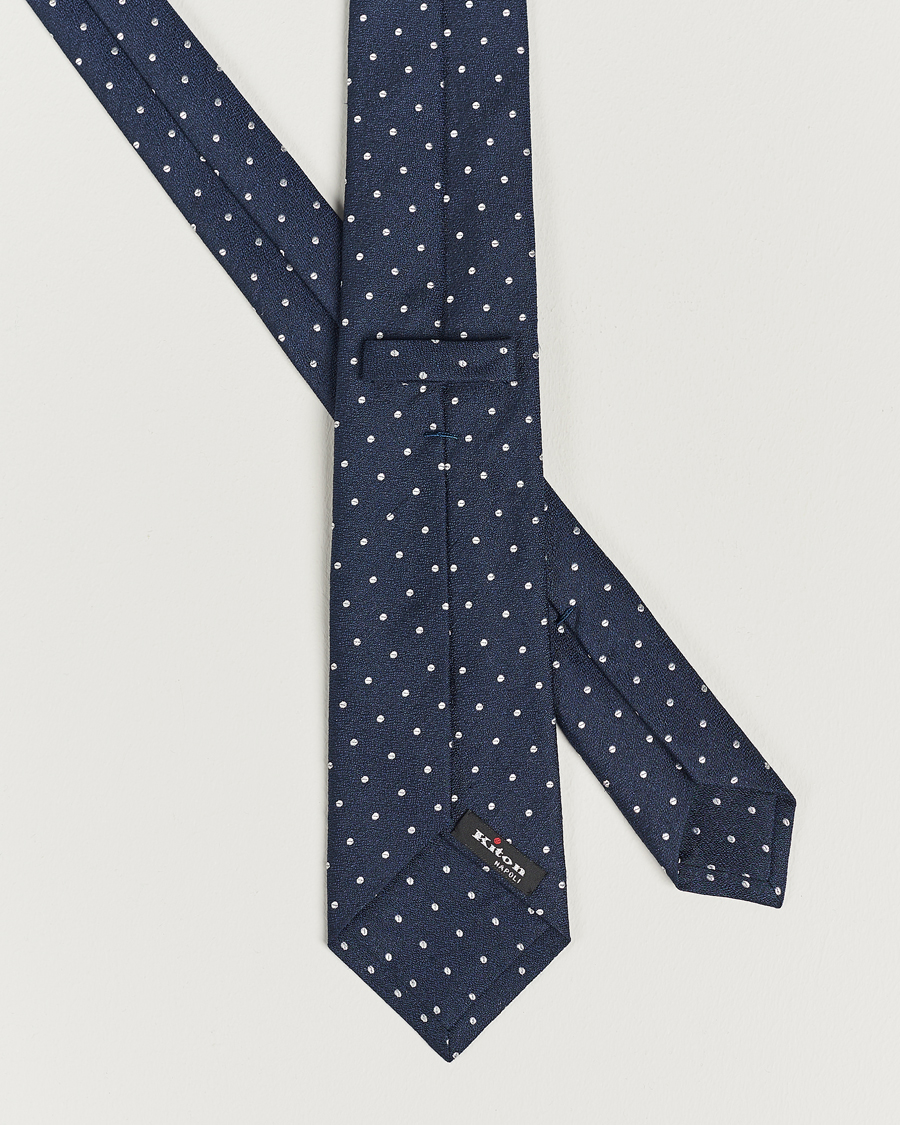 Hombres | Kiton Dotted Silk/Linen Tie Navy | Kiton | Dotted Silk/Linen Tie Navy