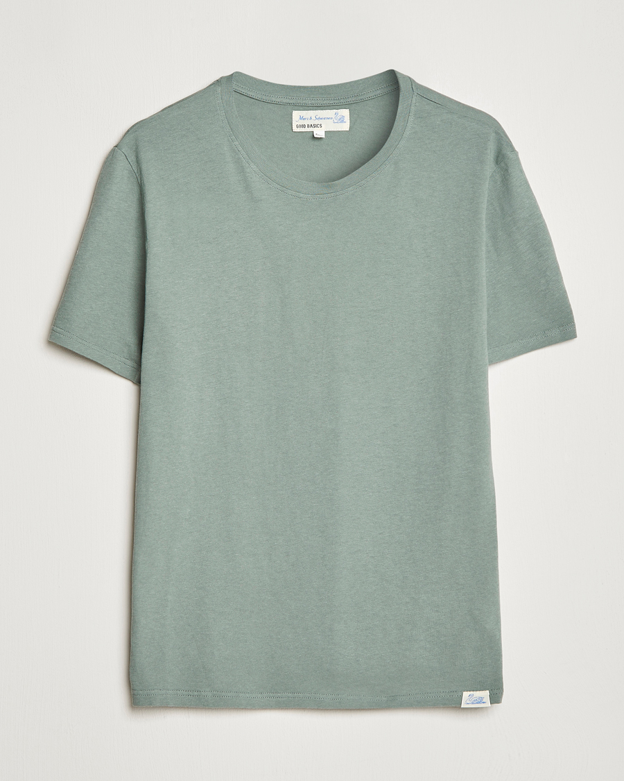 Hombres | Camisetas | Merz b. Schwanen | Organic Cotton Washed Crew Neck T-Shirt Green Stone