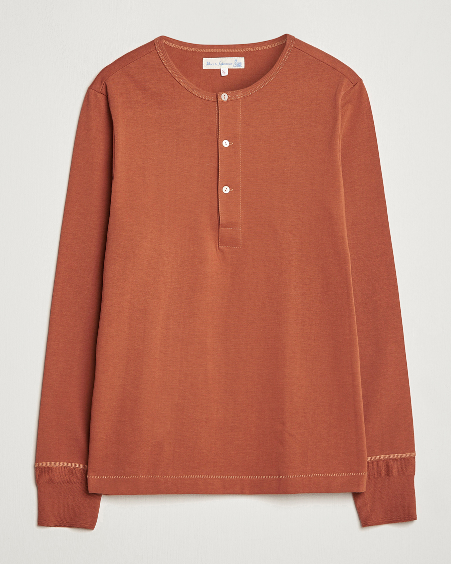 Hombres | Jerséis y prendas de punto | Merz b. Schwanen | Classic Organic Cotton Henley Sweater Sierra Red