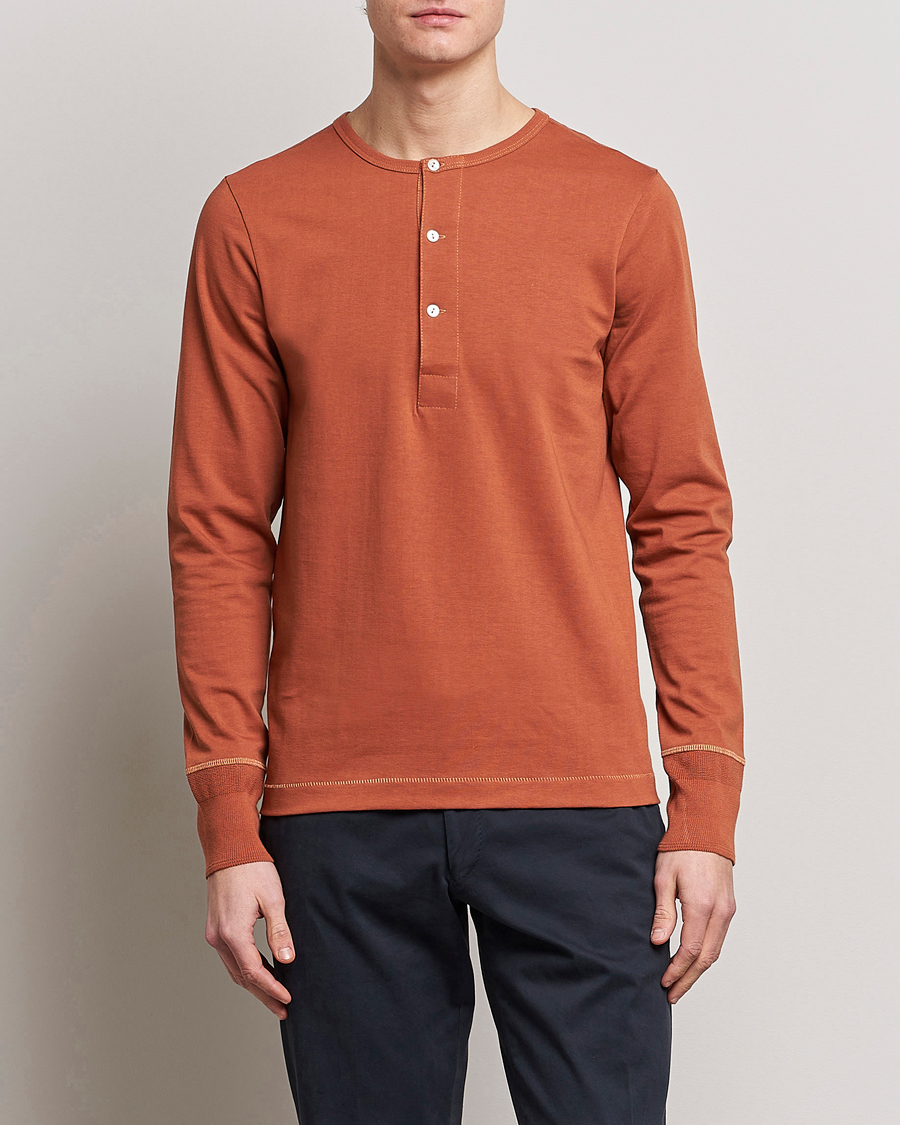 Hombres | Jerséis y prendas de punto | Merz b. Schwanen | Classic Organic Cotton Henley Sweater Sierra Red