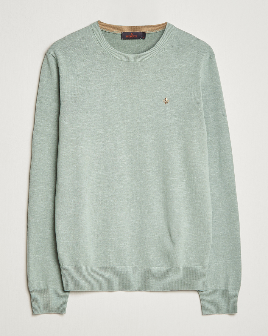 Hombres | Jerséis y prendas de punto | Morris | Harold Cotton/Linen Summer Crew Neck Mint Green