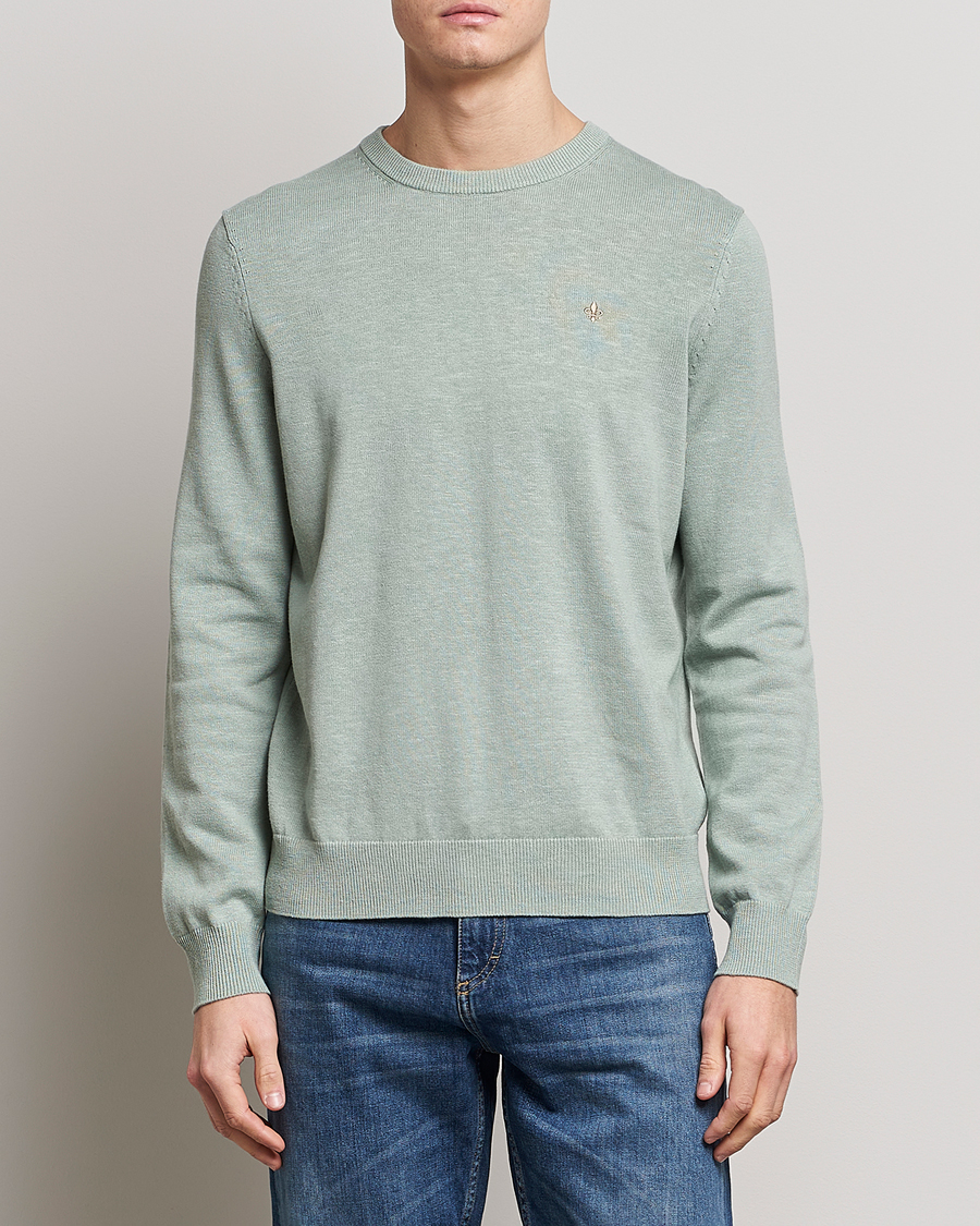 Hombres | Jerséis y prendas de punto | Morris | Harold Cotton/Linen Summer Crew Neck Mint Green