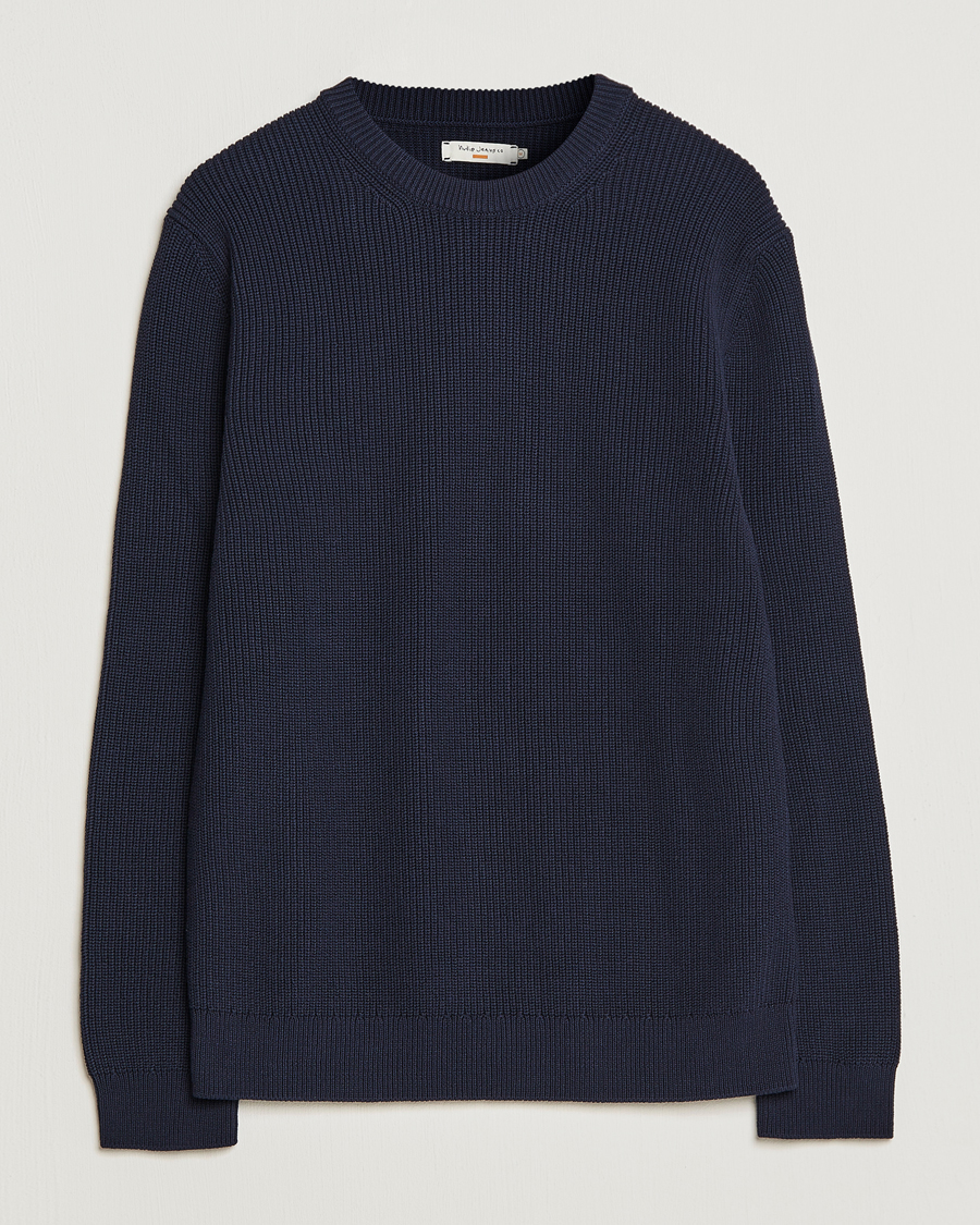 Hombres | Jerséis y prendas de punto | Nudie Jeans | Augusti Rib Cotton Sweater Navy