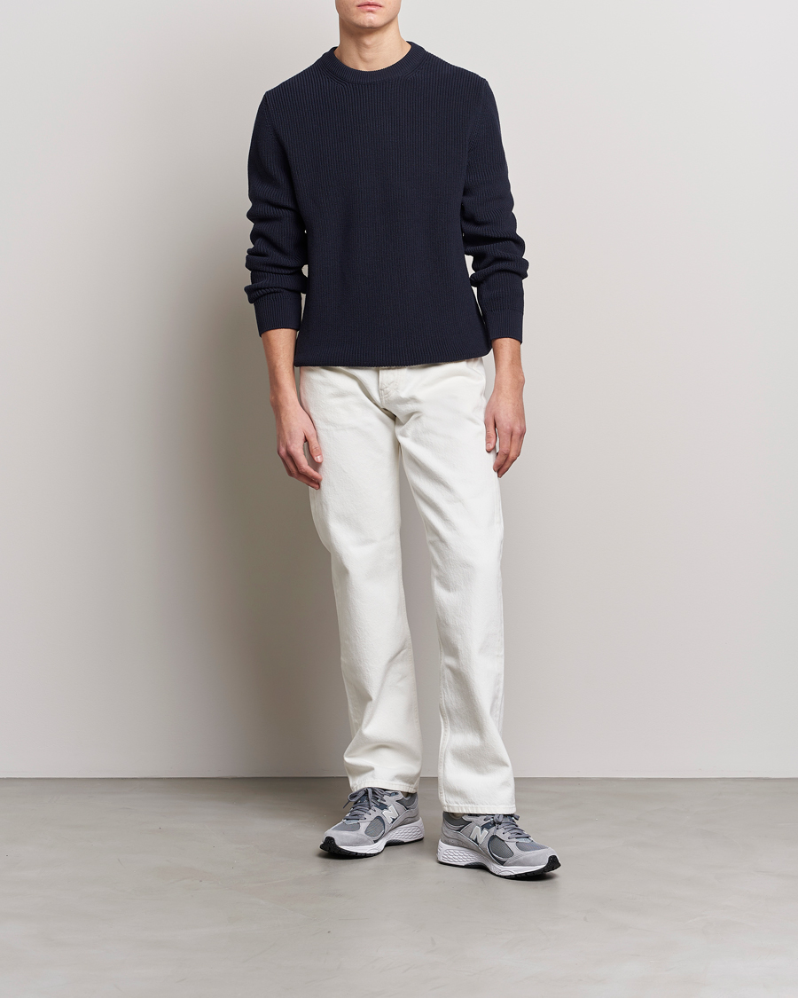 Hombres | Jerséis y prendas de punto | Nudie Jeans | Augusti Rib Cotton Sweater Navy