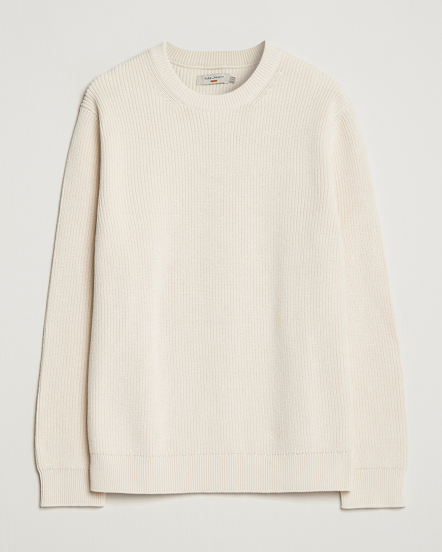 Hombres | Jerséis y prendas de punto | Nudie Jeans | August Cotton Rib Knitted Sweater Chalk White