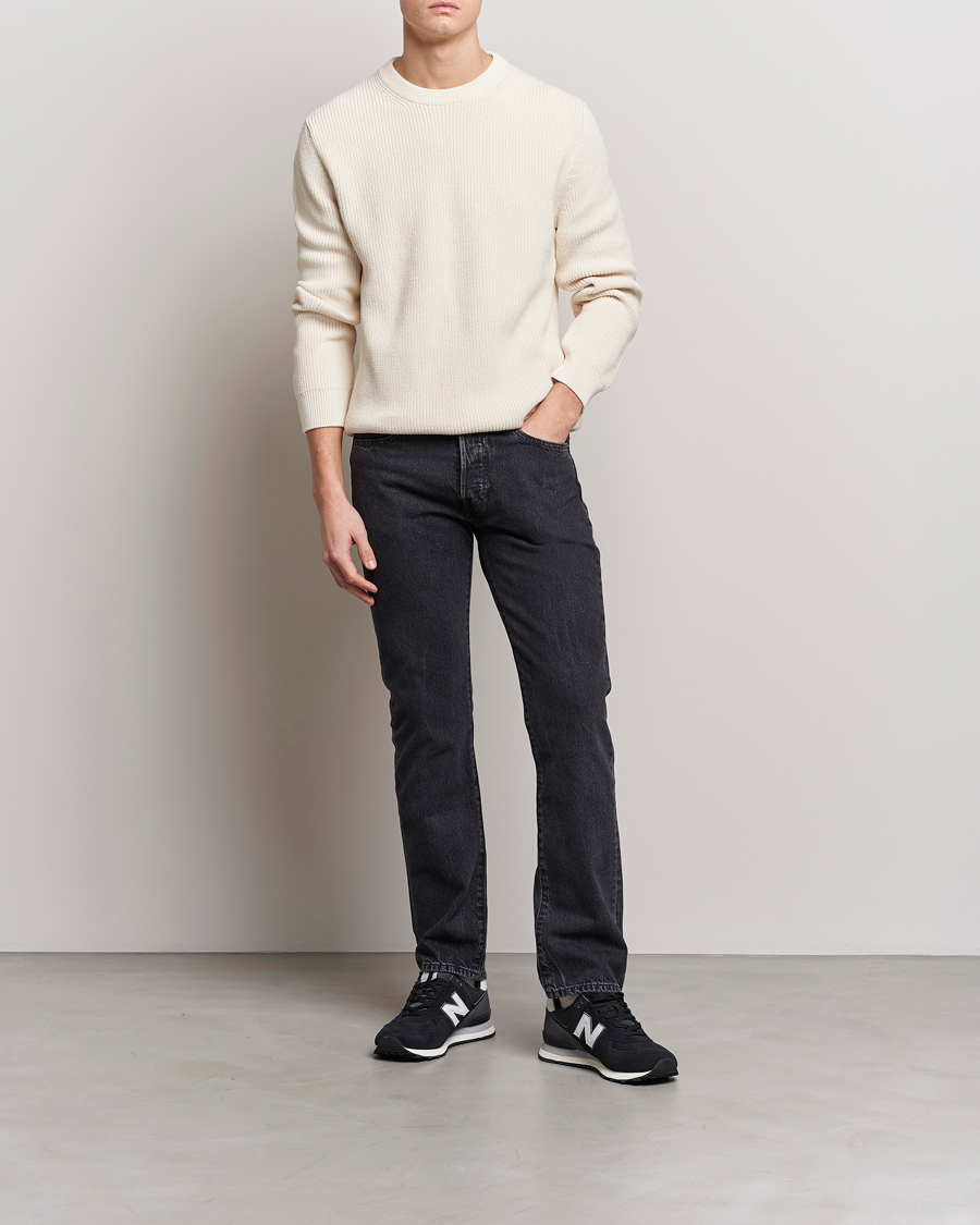 Hombres | Jerséis y prendas de punto | Nudie Jeans | August Cotton Rib Knitted Sweater Chalk White