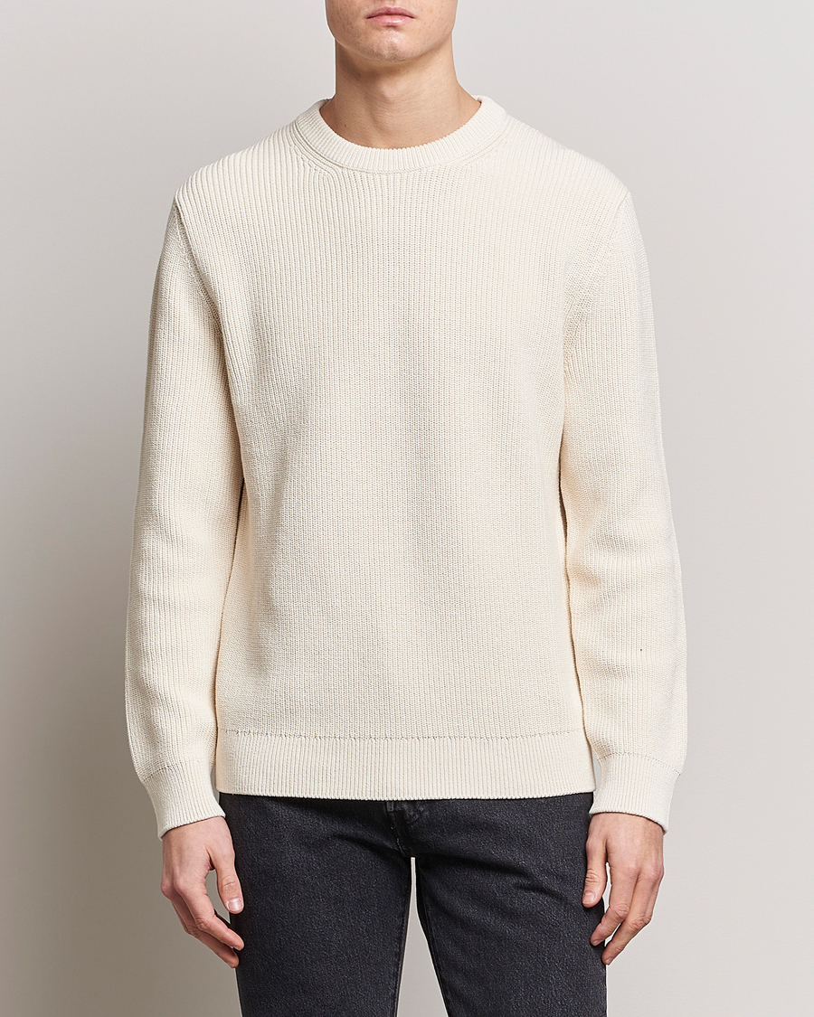 Hombres | Jerséis y prendas de punto | Nudie Jeans | August Cotton Rib Knitted Sweater Chalk White