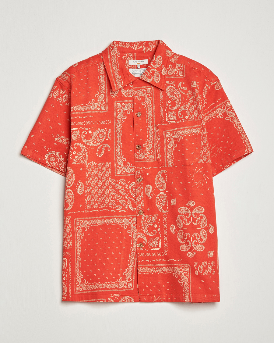 Hombres | Camisas | Nudie Jeans | Aron Printed Short Sleeve Shirt Red
