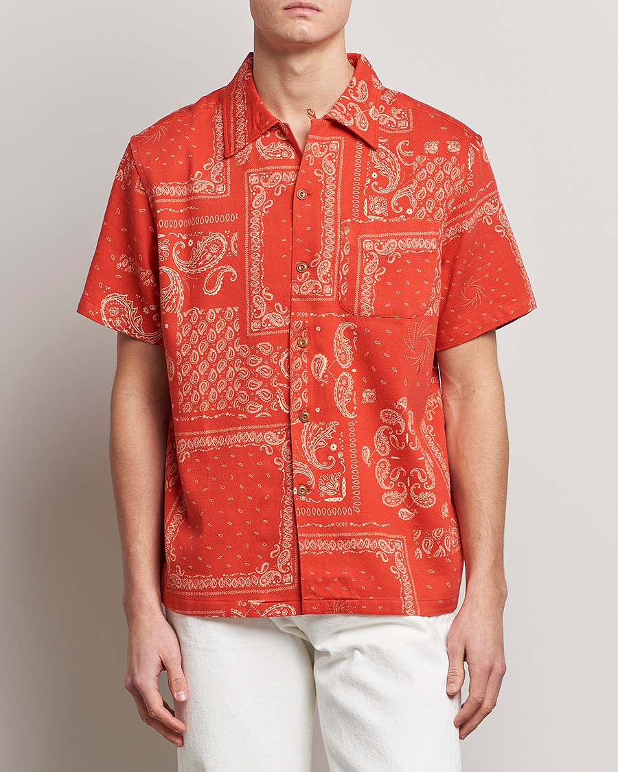 Hombres | Camisas | Nudie Jeans | Aron Printed Short Sleeve Shirt Red