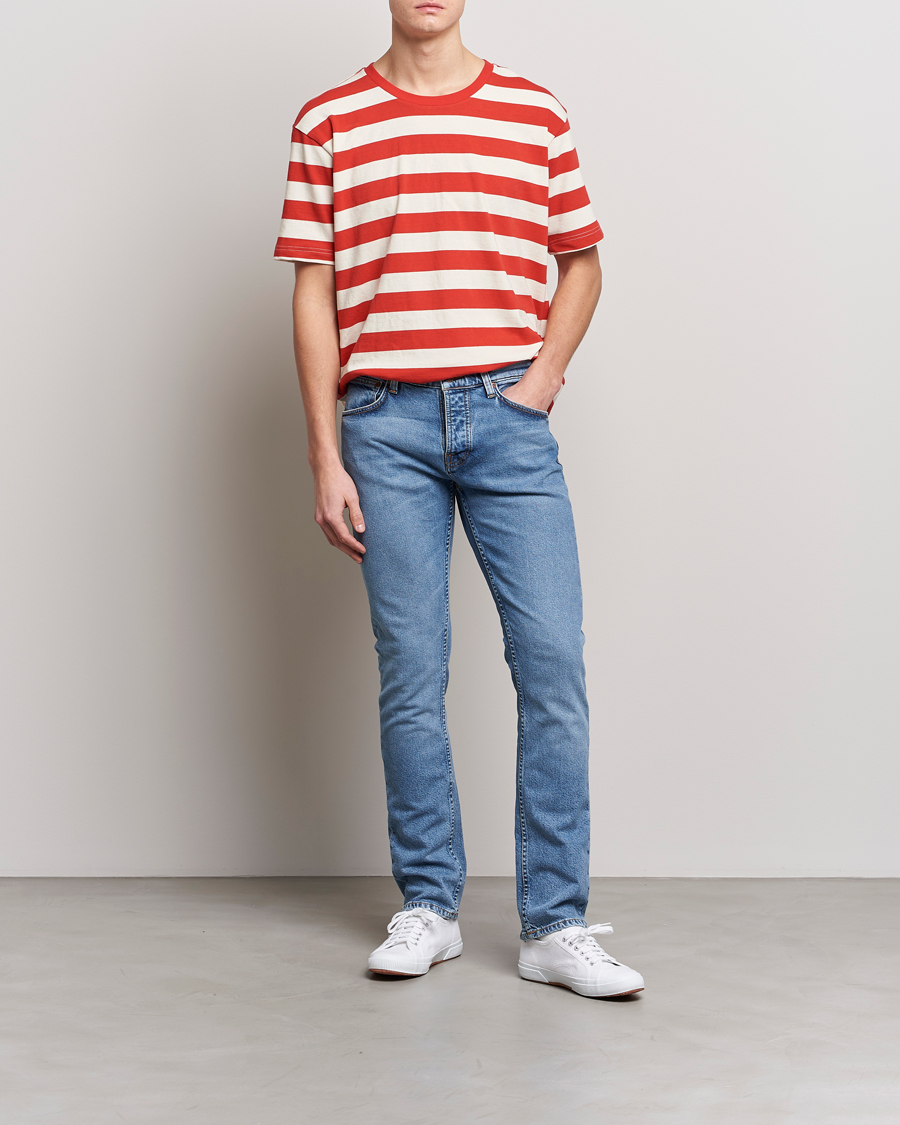 Hombres | Camisetas | Nudie Jeans | Uno Blockstripe Crew Neck T-Shirt Off White/Red