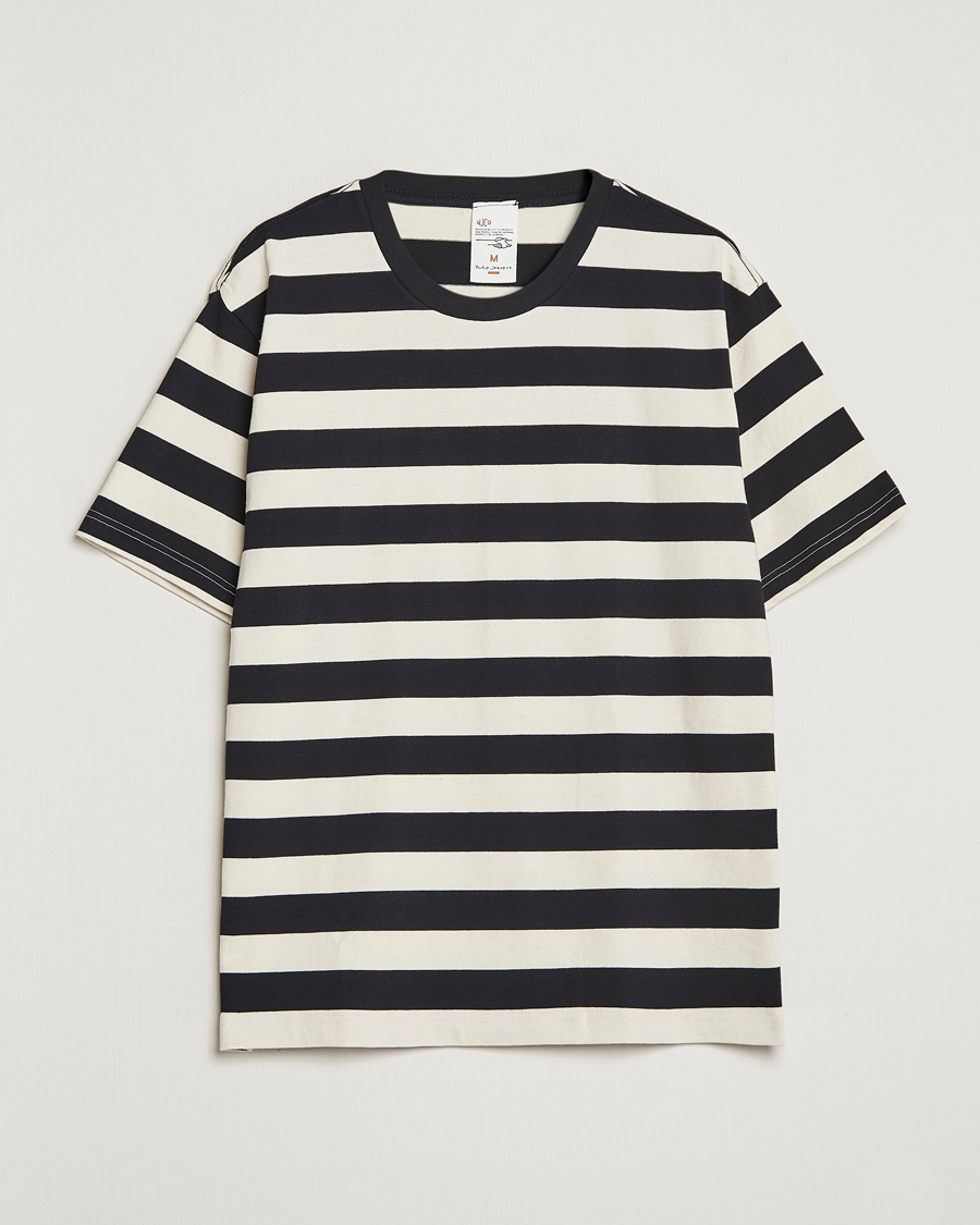 Hombres | Camisetas | Nudie Jeans | Uno Blockstripe Crew Neck T-Shirt Off White/Black