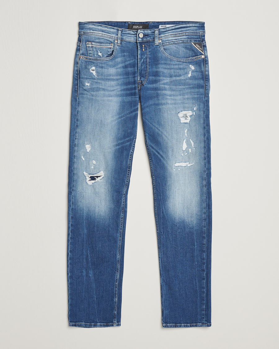Hombres | Vaqueros | Replay | Grover Straight Fit Stretch Shredded Jeans Blue