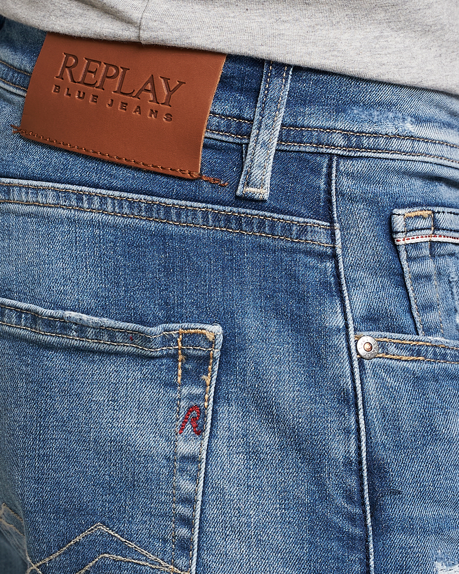 Hombres | Vaqueros | Replay | Grover Straight Fit Stretch Shredded Jeans Blue