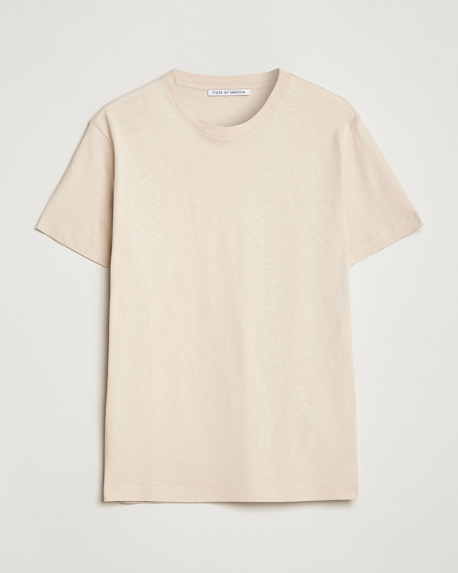Hombres | Camisetas | Tiger of Sweden | Dillan Linen Cotton T-Shirt Cream Sand
