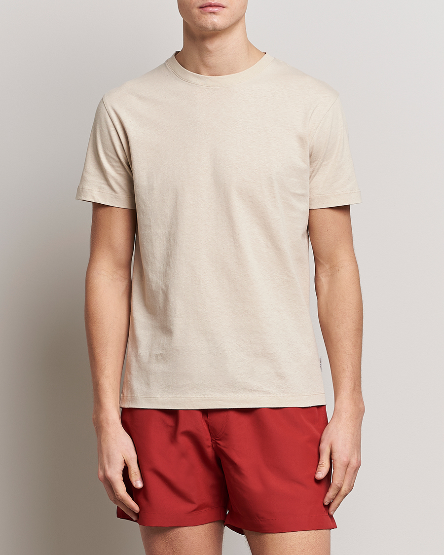 Hombres | Camisetas | Tiger of Sweden | Dillan Linen Cotton T-Shirt Cream Sand