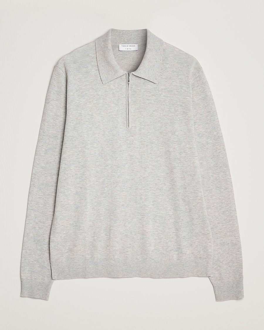 Hombres | Jerséis y prendas de punto | Tiger of Sweden | Orbit Merino Wool Half Zip Light Grey Melange