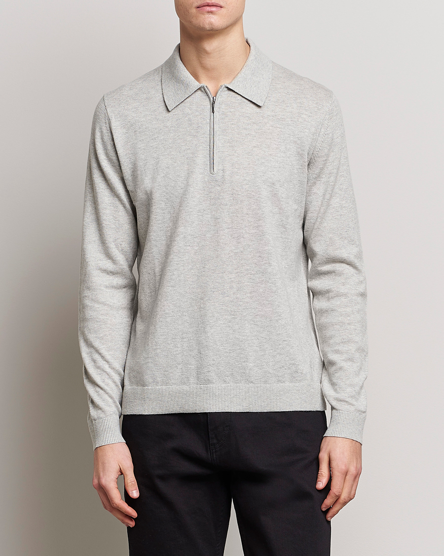 Hombres | Jerséis y prendas de punto | Tiger of Sweden | Orbit Merino Wool Half Zip Light Grey Melange