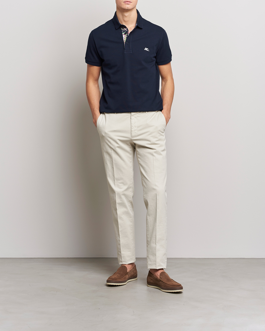 Hombres | Polos | Etro | Short Sleeve Contrast Paisley Polo Navy