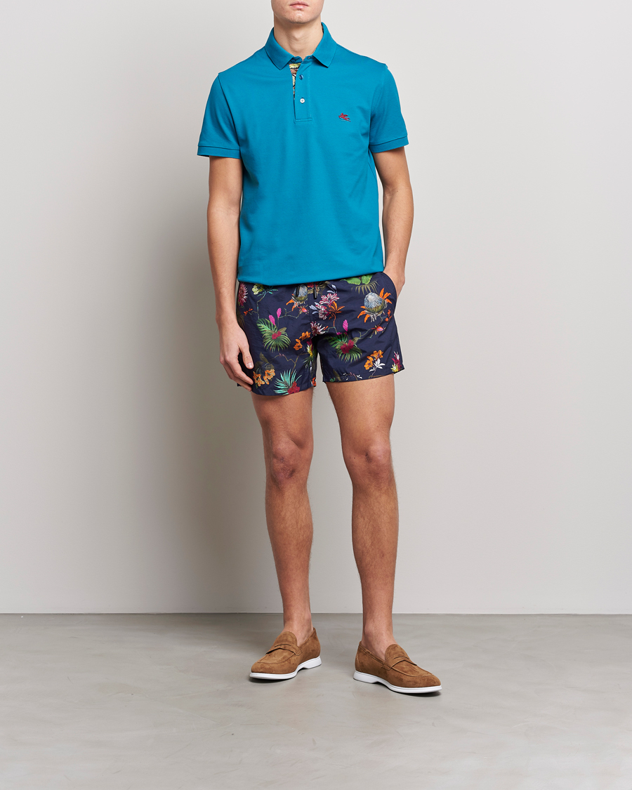 Hombres | Polos | Etro | Short Sleeve Contrast Paisley Polo Azzurro