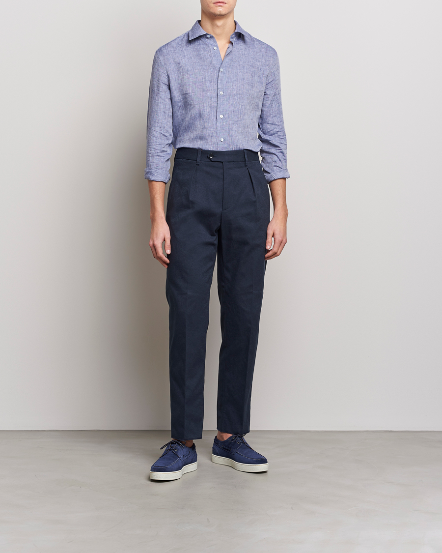 Hombres | Camisas | Etro | Linen Sport Shirt Dark Blue