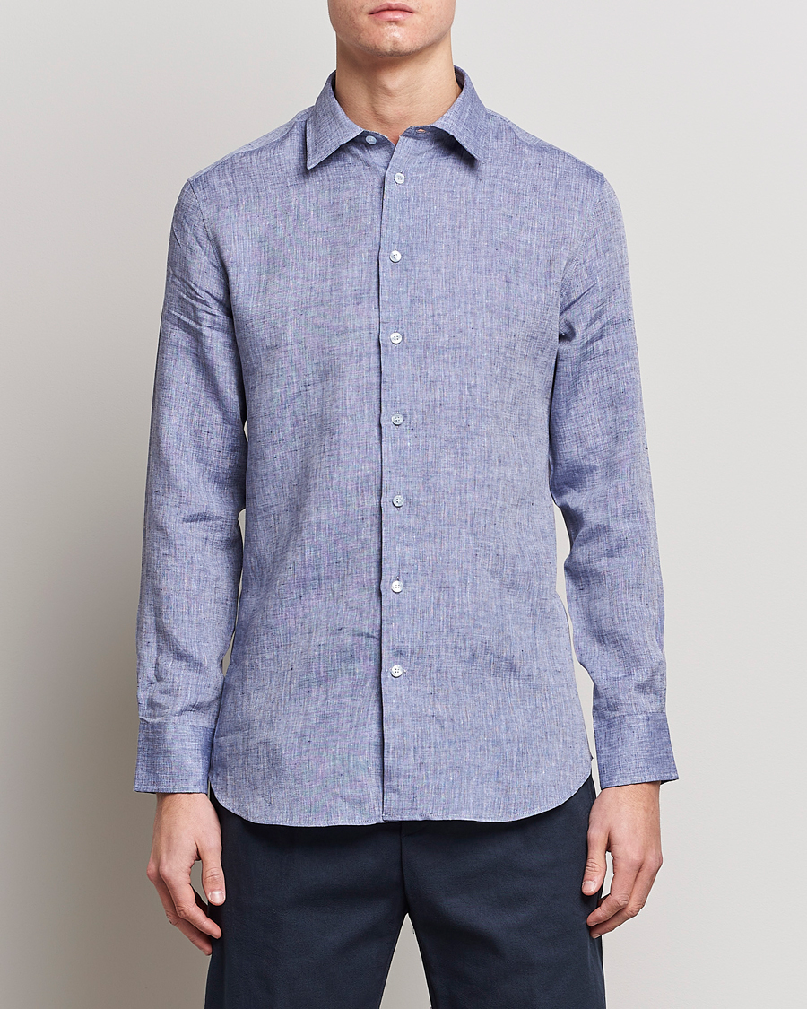 Hombres | Camisas | Etro | Linen Sport Shirt Dark Blue