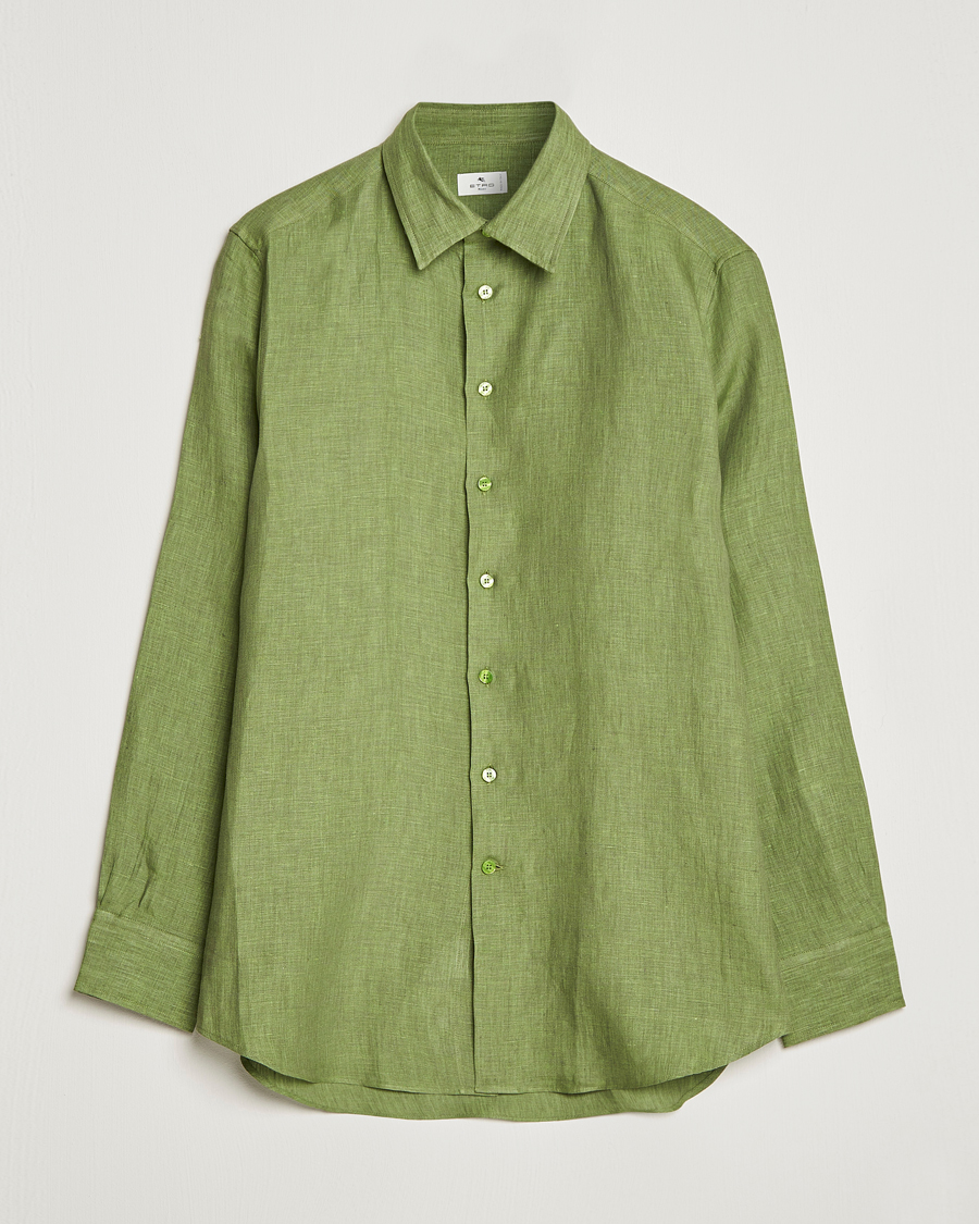 Hombres | Camisas | Etro | Linen Sport Shirt Green