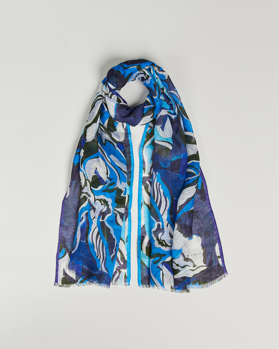 Hombres | Etro Floreale Linen Scarf Light Blue | Etro | Floreale Linen Scarf Light Blue