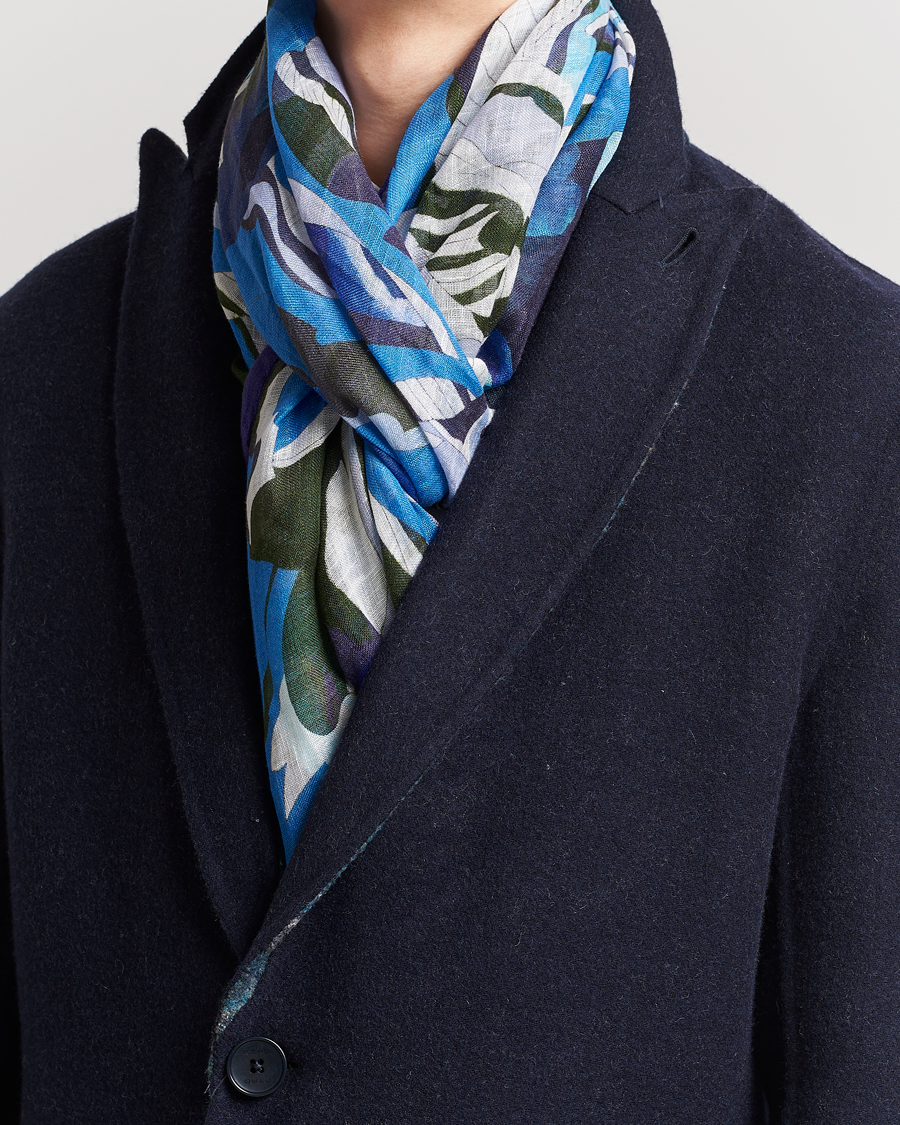 Hombres | Etro Floreale Linen Scarf Light Blue | Etro | Floreale Linen Scarf Light Blue