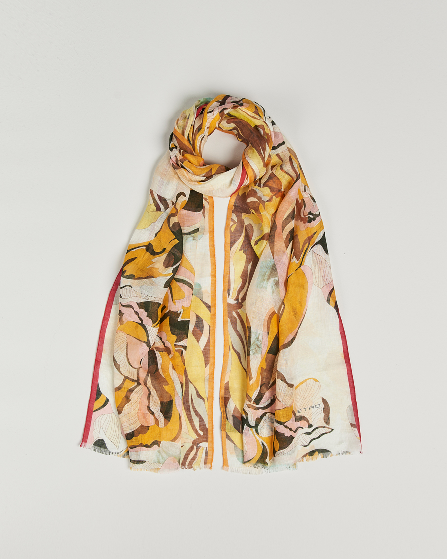 Hombres | Etro Floreale Linen Scarf White/Yellow | Etro | Floreale Linen Scarf White/Yellow