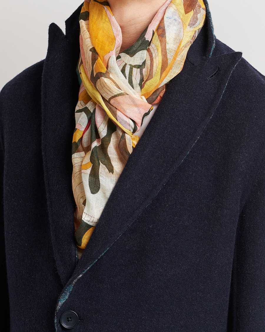 Hombres | Etro Floreale Linen Scarf White/Yellow | Etro | Floreale Linen Scarf White/Yellow